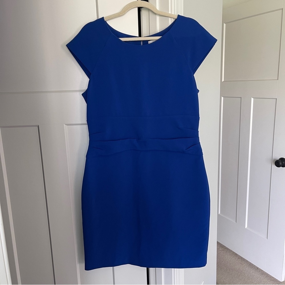 Diane Von Furstenburg Blue Dress cap sleeves sheath knee length stretch